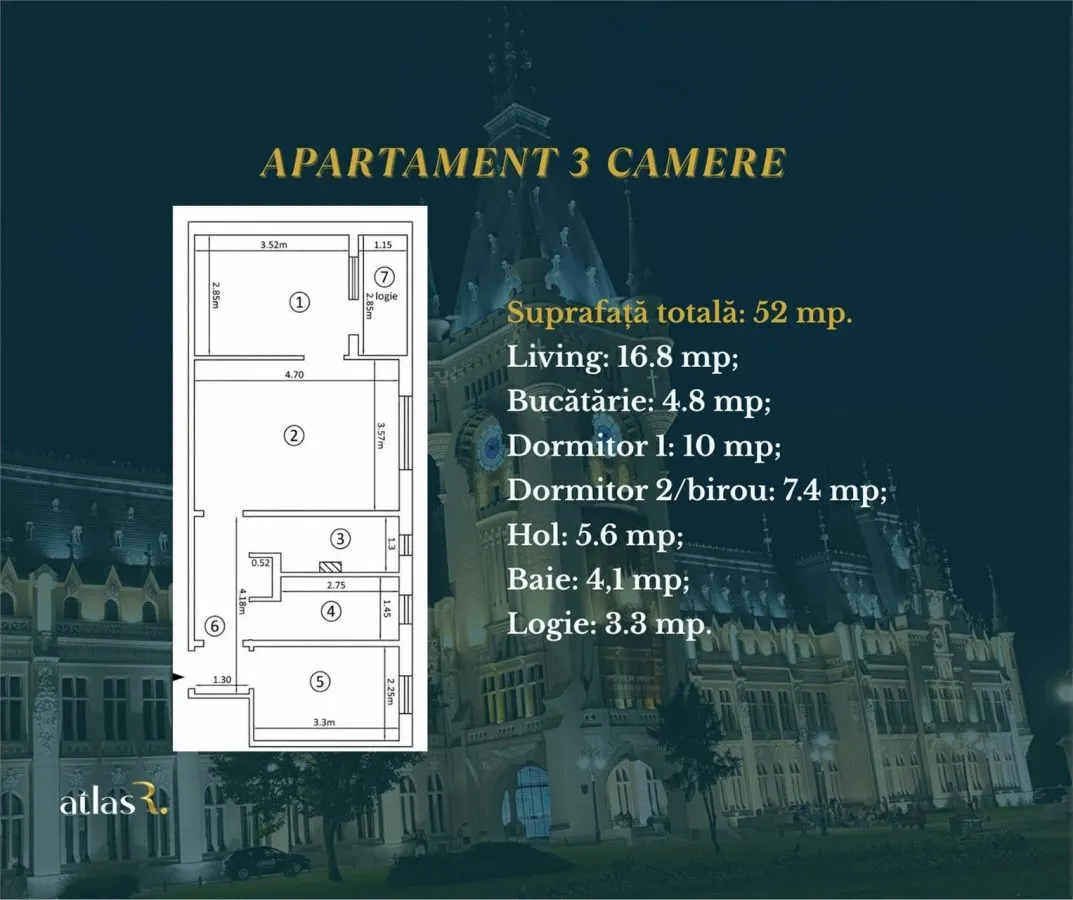Apartament 3 camere | 52 mp | etaj 1 | Mircea cel Batran | Bloc 1975 - foto 1