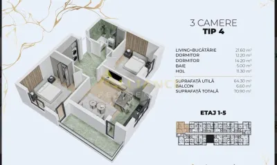 Metrou Berceni Ap 3 Camere 70 mp - foto 8