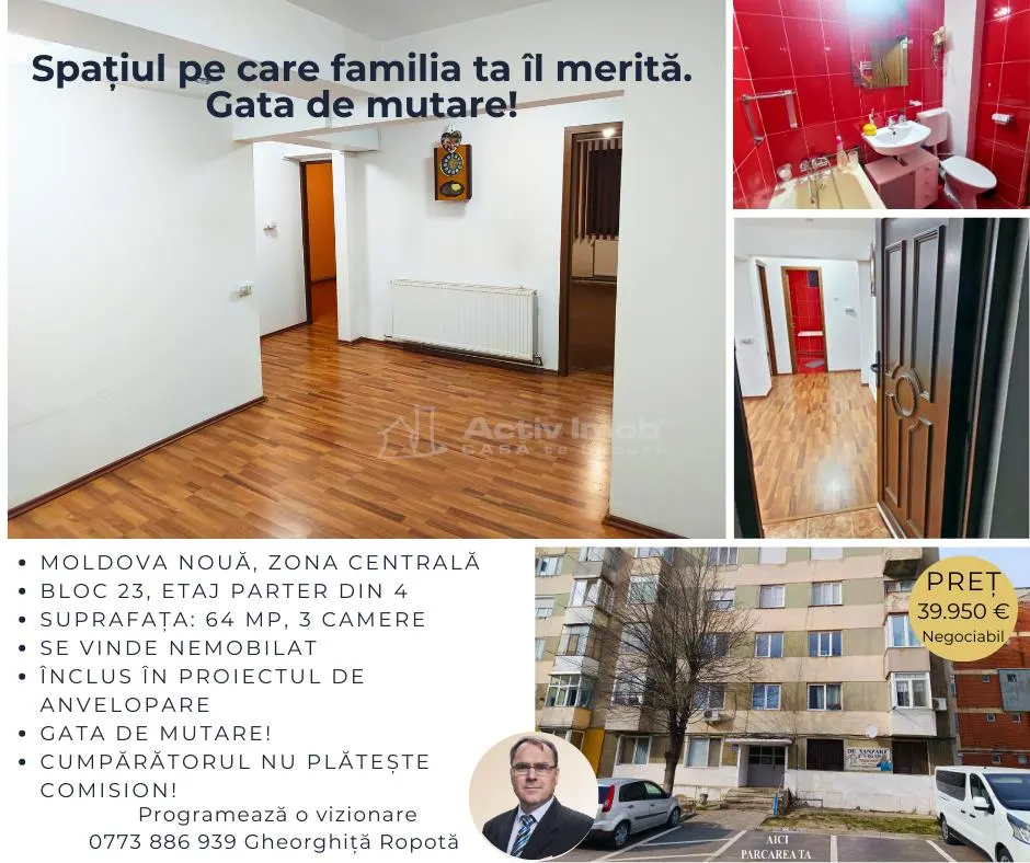Apartament 3 camere decomandat, Bl. 23, Parter,Â Moldova Noua - foto 1