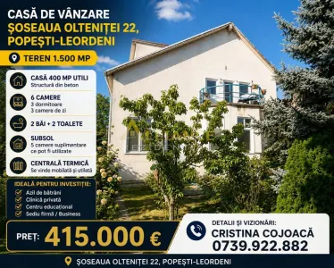 Casa Individuala Soseaua Oltenitei 1500 mp 11 Camere 4 bai - Popesti-Leordeni